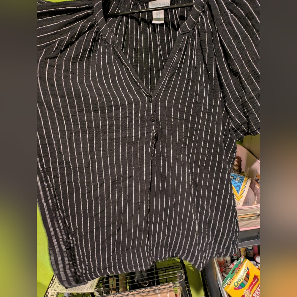 Cynthia Rowley Black/White Stripped Blouse - Picture 2 of 4